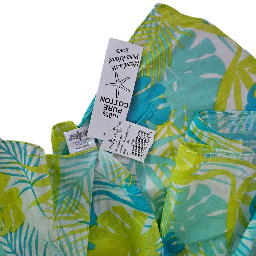 West Indies Wear Aqua Tropical Floral Scarf/ Beach Cover - Picture 4 of 11